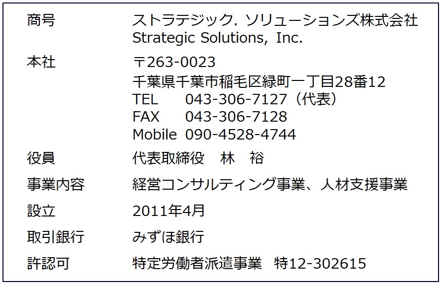 会社概要 ストラテジック. ソリューションズ株式会社 Strategic Solutions,Inc.